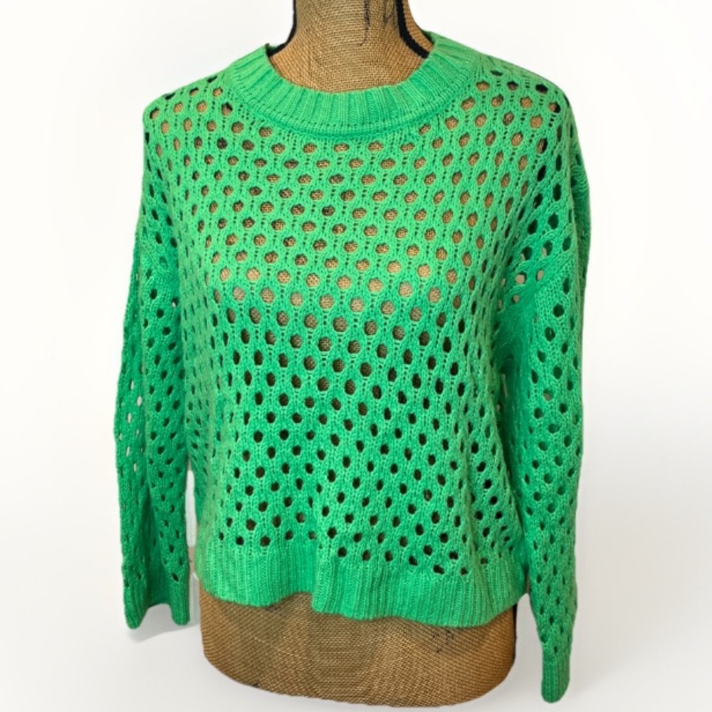 H&M Divided Relaxed Fit Crochet Look Sweater Top Bright Green Size Medium
